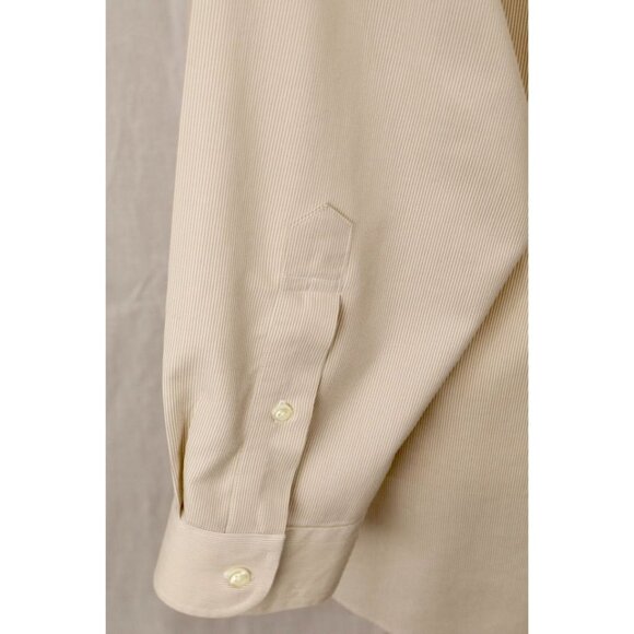 Jos A Bank Travelers Collection Men Tailored Fit Shirt Tan Pinstripe 16.5 32 VTG - Picture 5 of 12